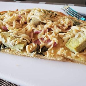 Spinach & Artichoke Pizza from Gratify (Vegan & Gluten-Free) at Gratify Foods in Penticton