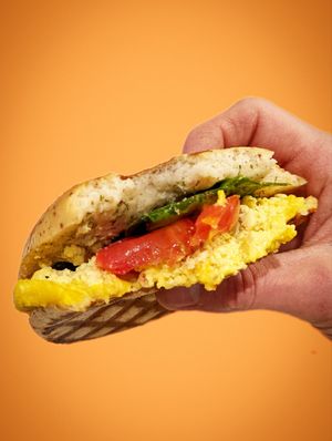 "Egger" with Tofu Scramble and Vegan Cheddar at Gratify Foods in Penticton