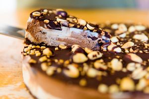 Peanut Buster Parfait cheezecake, 100% vegan, gluten free.  Image taken by Gord Goble, courtesy of NowMedia ("PentictonNow.com") at Gratify Foods in Penticton