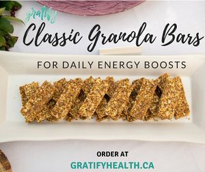 Classic granola bars, for daily energy boosts.  Order at www.gratifyhealth.ca/order, and arrange pick up in Penticton. at Gratify Foods in Penticton