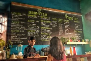 Blackboard menu at Krishna Vegan in Guadalajara