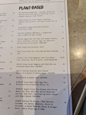 Plant based menu at Oriental Teahouse in South Yarra
