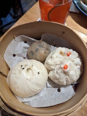 Three types of buns at Oriental Teahouse in South Yarra