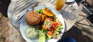 vegan green spelled burger at Cafe Affenbrot in Luebeck
