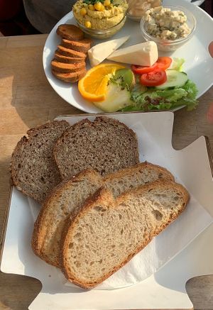 The veganised breakfast plate  at Cafe Affenbrot in Luebeck