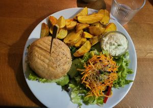 Grünkern-Burger Menu at Cafe Affenbrot in Luebeck