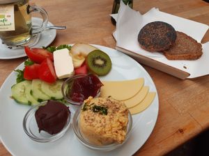 Vegan breakfast and herbal tea at Cafe Affenbrot in Luebeck
