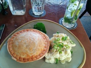 mushroom-lentil pie with potato salad at Grey Cells Green in Windsor