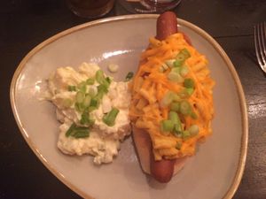 The mac & cheese frank and potato salad - tasty! at Grey Cells Green in Windsor