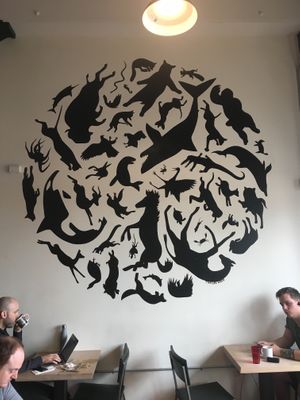 Wall art at Luckyduck Bicycle Cafe in Oakland