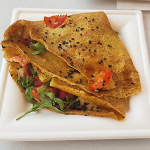 Savory vegan crepes at Vegeta in Bologna