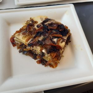 Vegan lasagna at Vegeta in Bologna