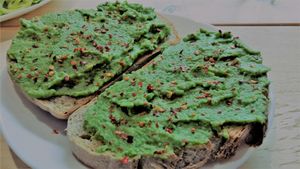 Smashed avocado & pea with mint & chilli on sourdough at Steep & Filter in Skipton
