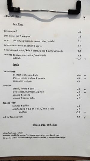Menu at Steep & Filter in Skipton