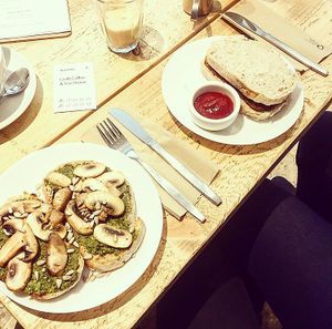 Pesto and mushroom toast and vegan bacon butty  at Steep & Filter in Skipton