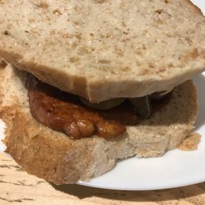 Bacon and mushroom sandwich  at Steep & Filter in Skipton