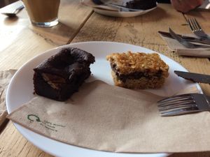 Chocolate brownie and chocolate flapjack  at Steep & Filter in Skipton