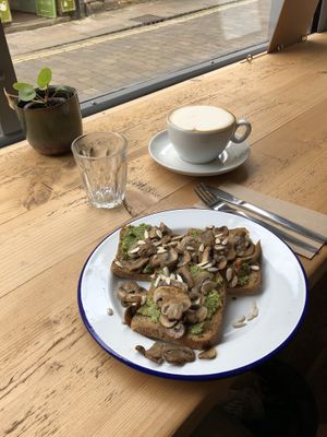 Gluten free vegan cashew pesto mushroom toast at Steep & Filter in Skipton
