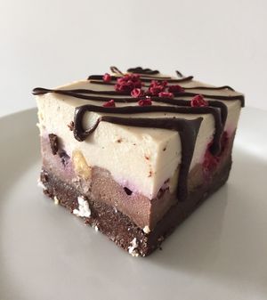 Raw raspberry and chocolate cake at Steep & Filter in Skipton