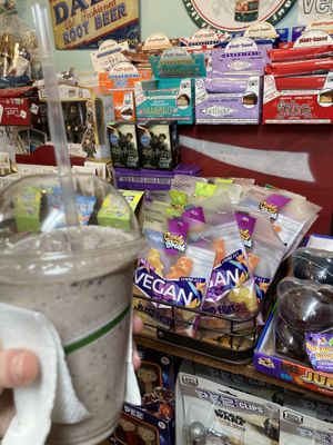 Cookies and Cream milkshake, and some vegan candies  at The Pop Shop in Frederick