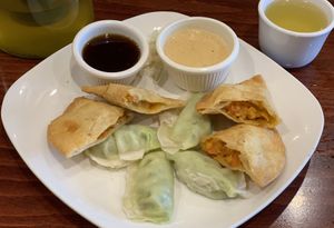 Jade Edamame Dumplings & Red Curry Samosas at Durian Durian in Orlando