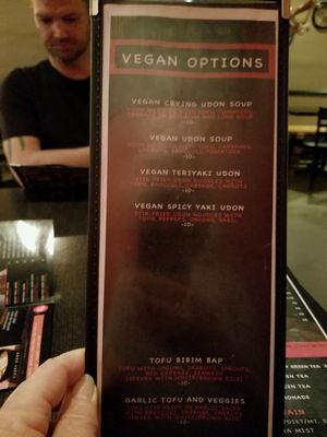 vegan menu at Zen Street in Riverside