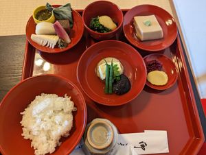 Some of the dishes at Tenryuji Temple Shigetsu in Kyoto