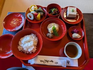 Yuki set - rice, soup and 5 dishes at Tenryuji Temple Shigetsu in Kyoto
