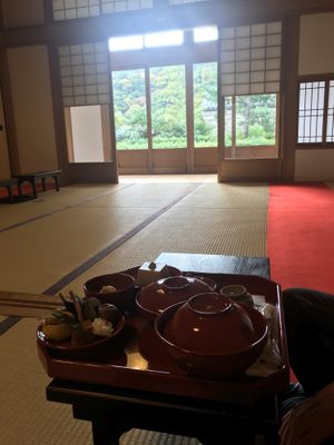 View to the garden at Tenryuji Temple Shigetsu in Kyoto