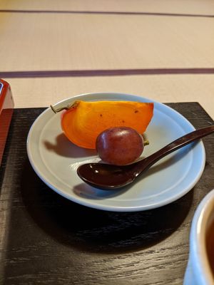 Japanese persimmon and grape at Tenryuji Temple Shigetsu in Kyoto