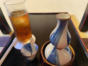 Hot Sake and Cold Oolong Tea at Tenryuji Temple Shigetsu in Kyoto