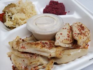 Pierogi plate at Original Herbivore - Food Truck in Los Angeles