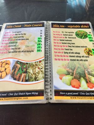 Menu at Huyen Trang in Da Nang