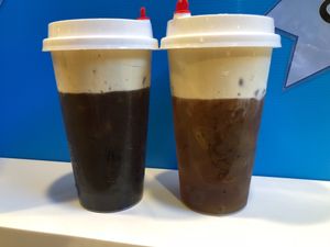 Coffee Macchiato and Tea Macchiato, both with Premium Japanese Soy Cream cap at One Simply One by Mr Bean - Northpoint in North Singapore