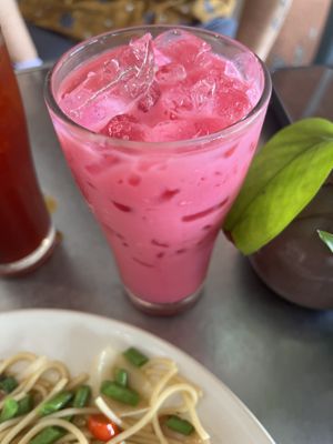 Pink milk w/oat milkk  at Connect Cafe in Chiang Rai