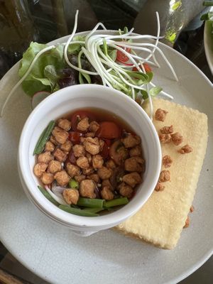 Tofu steak with sauce   at Chivit Thamma Da in Chiang Rai