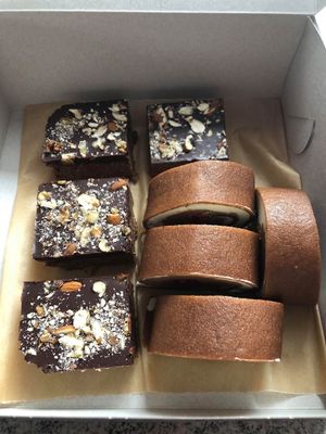 Raw brownies and cashew rolls! Very delicious. at Ro Bufet in Pribram
