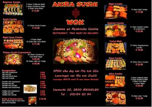 menu (front) at Akira Sushi in Mechelen