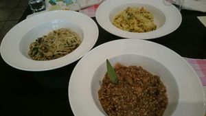 Buckwheat with mushrooms, Vegetable risotto with curry, Noodles and mushrooms at Amfora in Ptuj