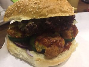 Vegan falafel burger  at Die Grüne Karotte in Graz