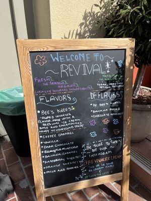 Board in front  at Revival Ice Cream in Monterey