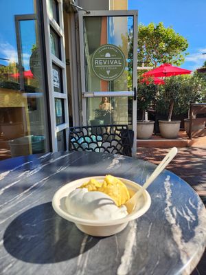 Tahitian vanilla and passion fruit mango sorbet at Revival Ice Cream in Monterey