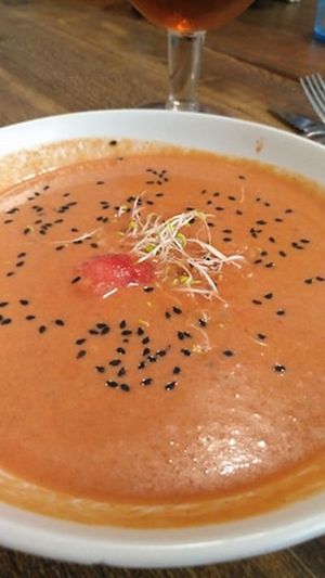 gazpacho con sandía at Enkuentro Cocina Natural in Castellon De La Plana