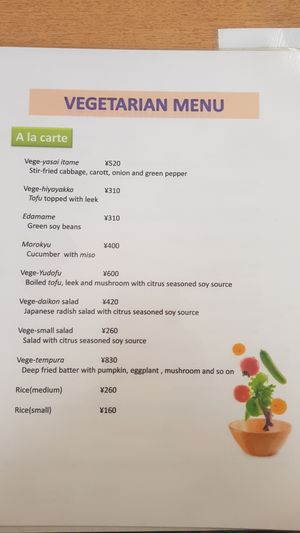 Vegetarian Menu - A la carte at Wakagiri in Nozawaonsen
