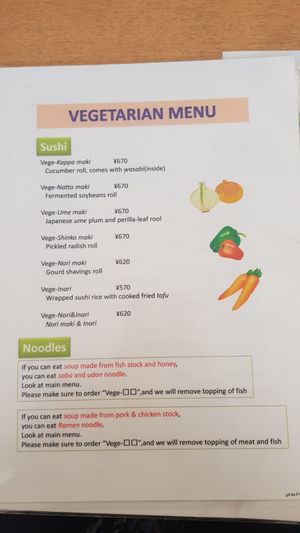 Vegetarian Menu - Sushi at Wakagiri in Nozawaonsen