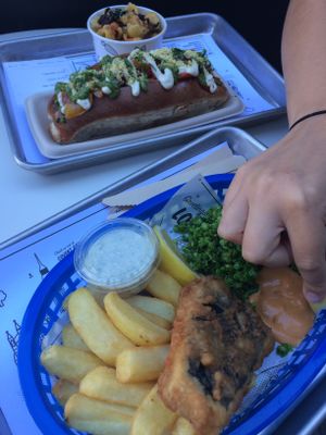 Tofish and chips, meatball sub and mac n cheese at By Chloe - Tower Bridge in London