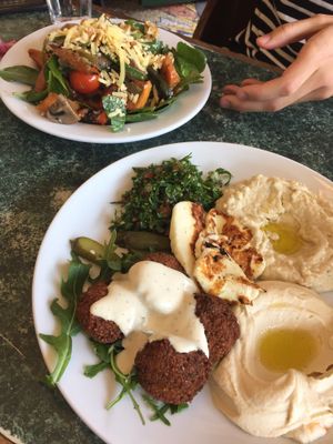 Falafel hommus plate and roast veggie salad  at Badde Manors in Glebe
