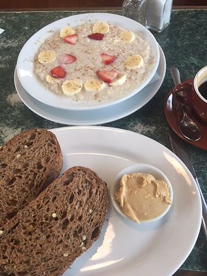Porridge and sourdough toast w/ PB at Badde Manors in Glebe