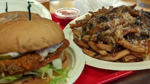 Buffalo killer fried chick'un ($12) and cremini poutini ($12) at Stir It Up in Charlottetown