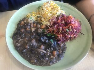 Main plate from menu of the day - large and tasty  at O Macrobiotico in Porto